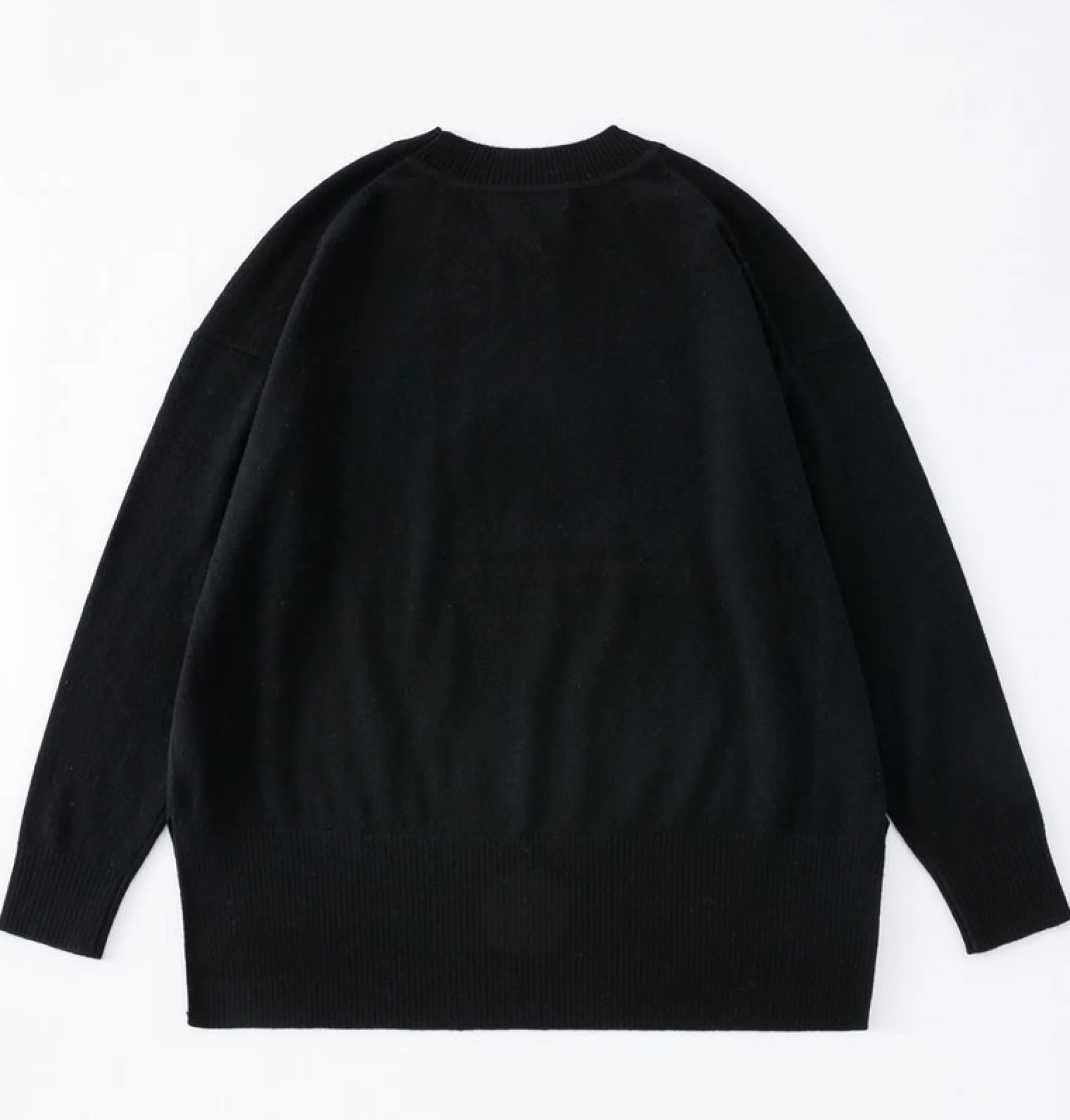 Aleger N.284 Pure Cashmere Oversized Low Crew - Black