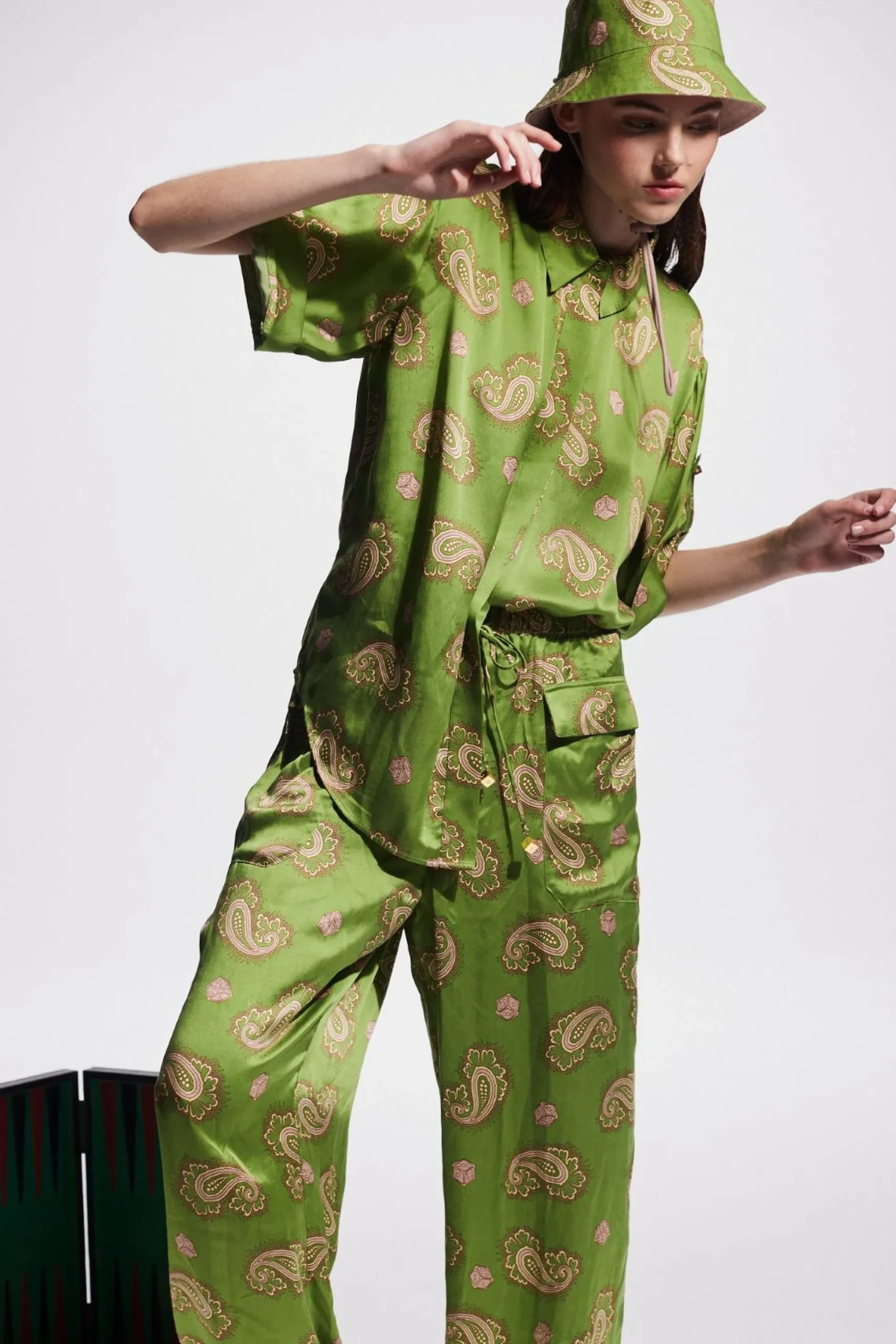 Alemais Dice Silk Pant - Forest