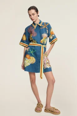 Alémais Dorian Linen Mini Dress - Navy