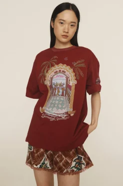 Alémais Surrealist Summer Burgandy Tee - Burgundy