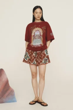 Alémais Surrealist Summer Burgandy Tee - Burgundy