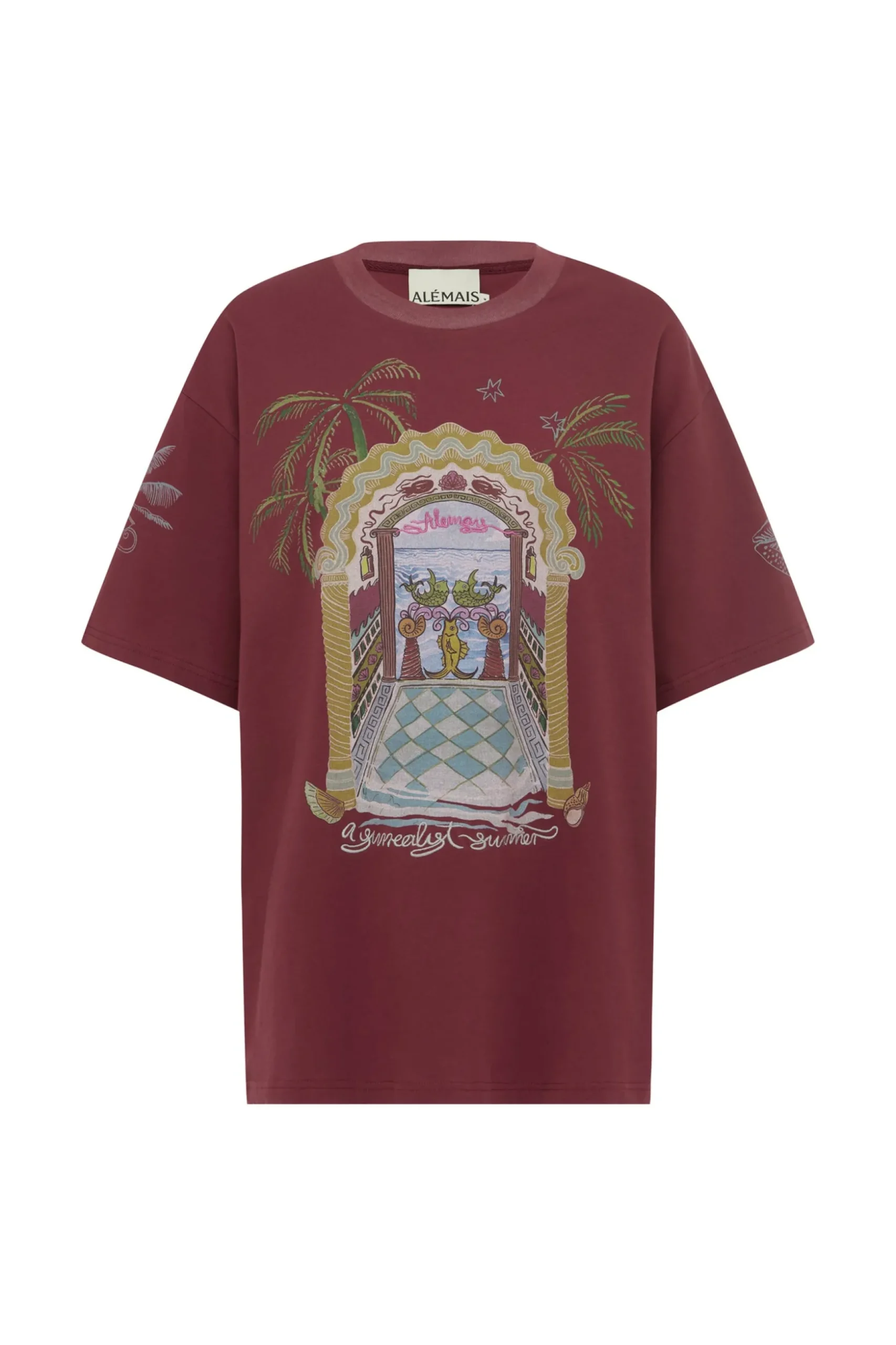 Alémais Surrealist Summer Burgandy Tee - Burgundy