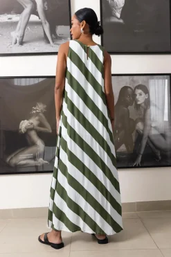 Blak The Label Finally Here Dress - Dried Mint/Ivory Diagonal Stripe