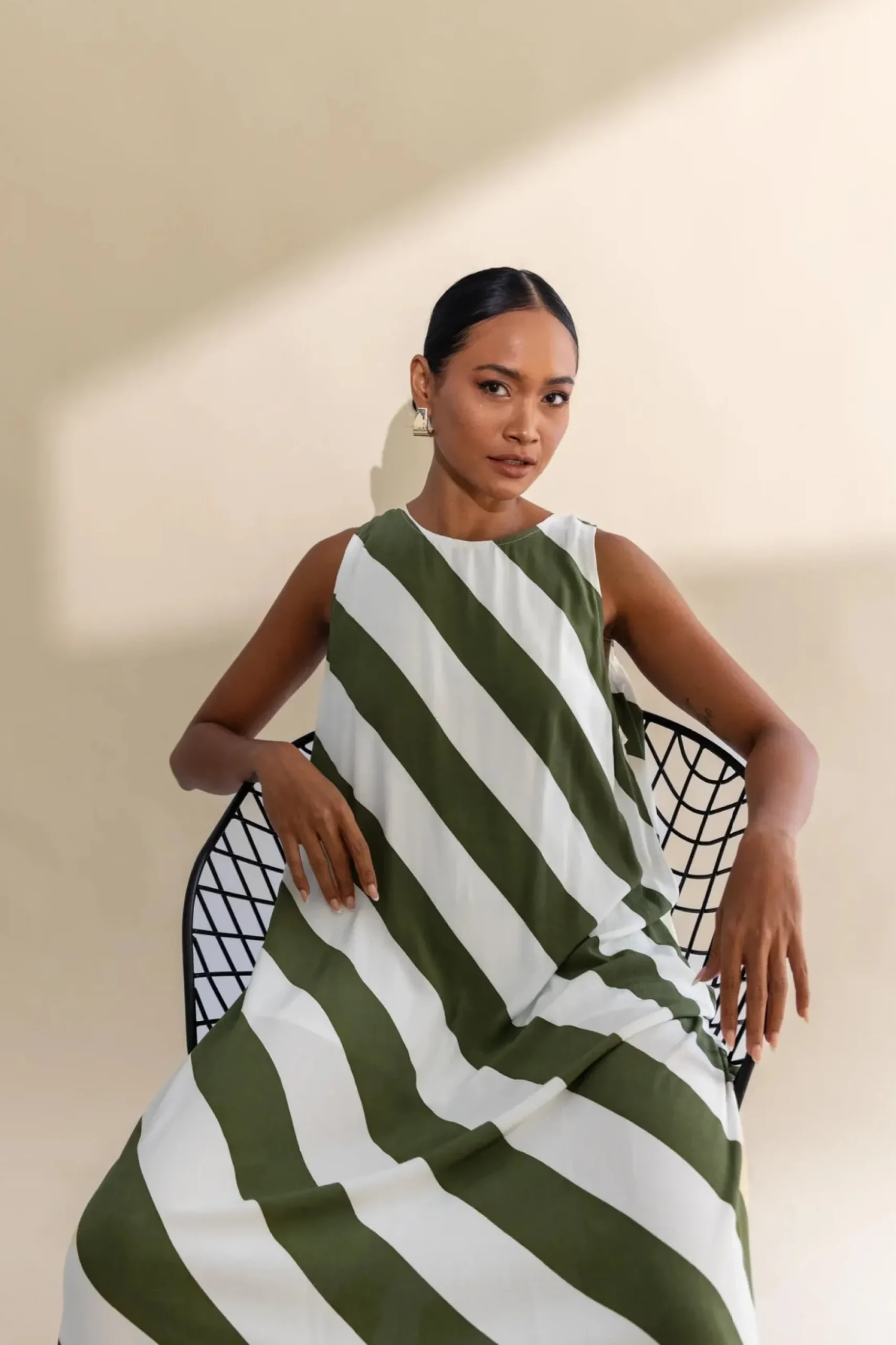 Blak The Label Finally Here Dress - Dried Mint/Ivory Diagonal Stripe