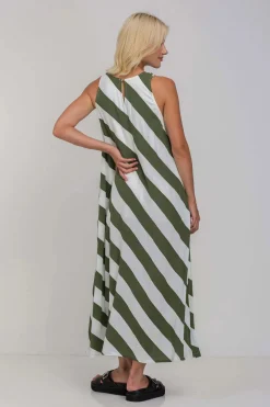 Blak The Label Finally Here Dress - Dried Mint/Ivory Diagonal Stripe