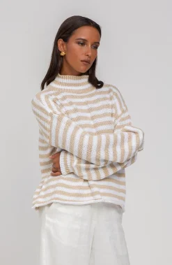 Blak The Label Hold Me Back Jumper - Tan/Ivory Stripe