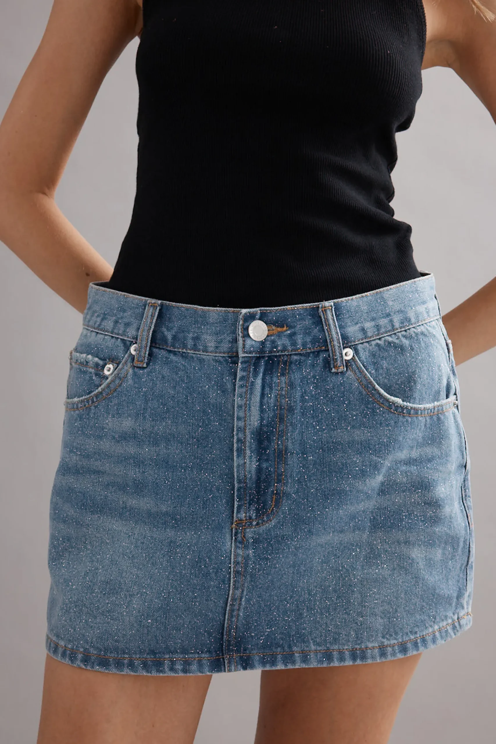 Caitlin Crisp Billie Mini Skirt - Denim Glitter