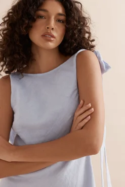 Caitlin Crisp Mini Wilmer Dress - Sky Blue Linen