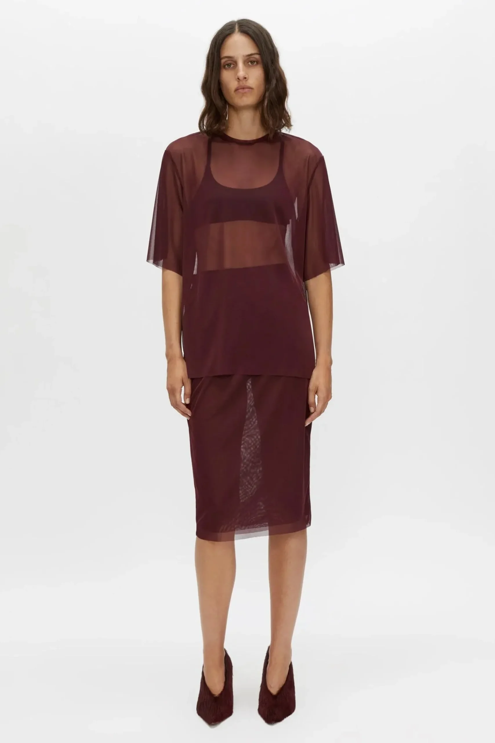 Camilla and Marc Enigma Sheer Top - Burgundy