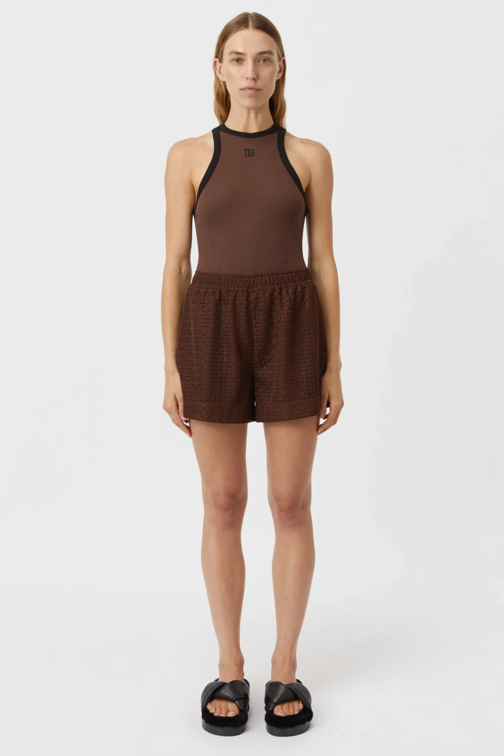 Camilla and Marc Nora Contrast Bind Tank - Mocha/Black