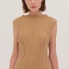 Cloth & Co The Rib Funnel Neck Tank - Raffia