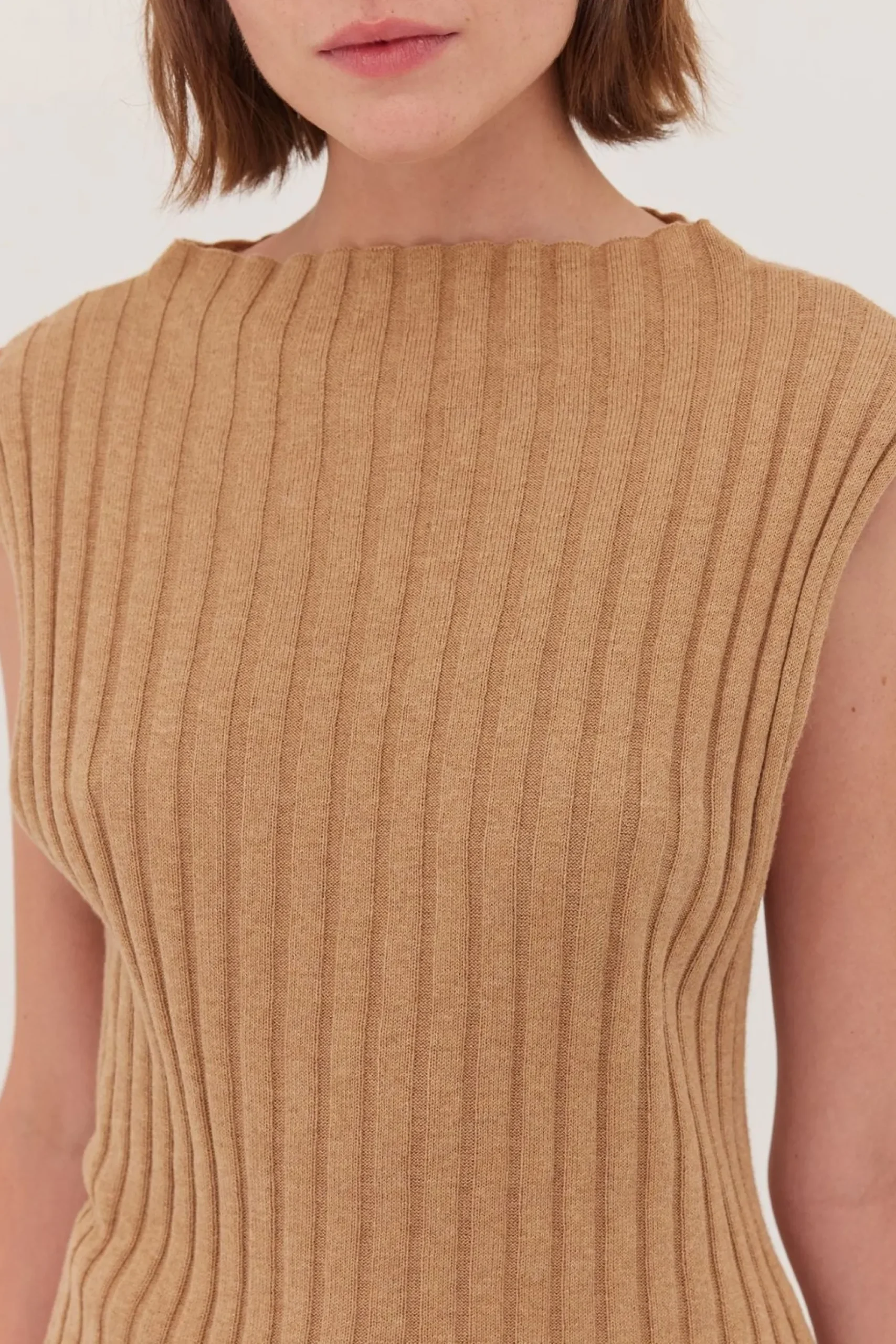 Cloth & Co The Rib Funnel Neck Tank - Raffia