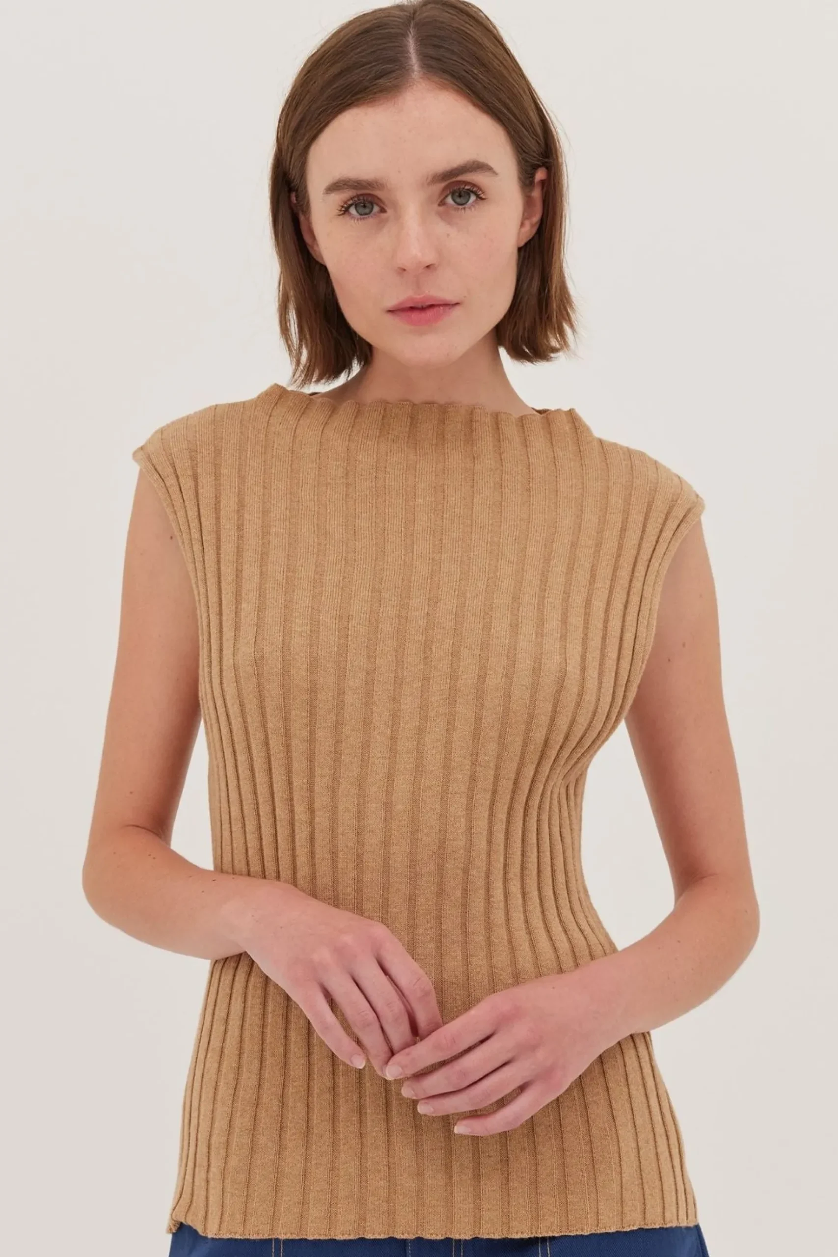 Cloth & Co The Rib Funnel Neck Tank - Raffia