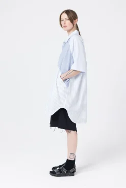 Company of Strangers Curve Shirt Jacket - Blue White Stripes