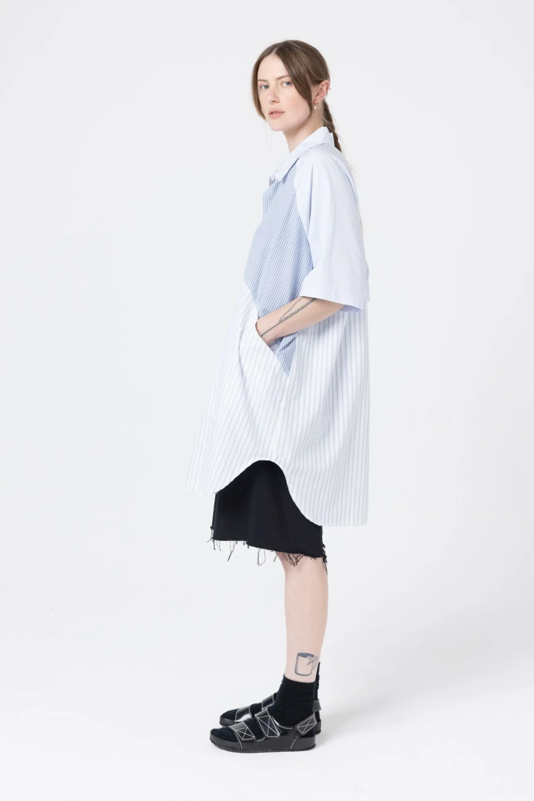 Company of Strangers Curve Shirt Jacket - Blue White Stripes
