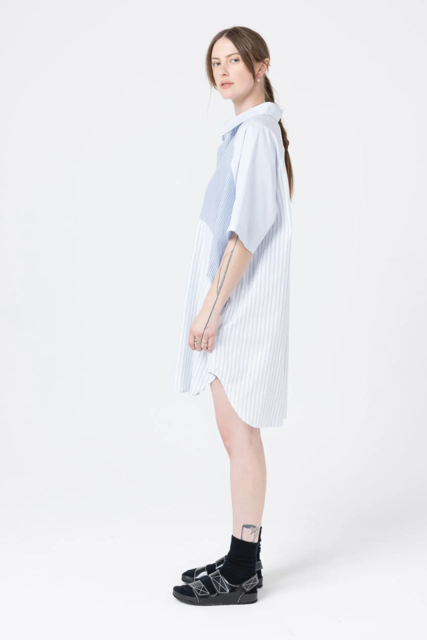 Company of Strangers Curve Shirt Jacket - Blue White Stripes