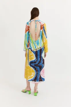 Gary Bigeni Felice Backless Loose Dress - Placement Print