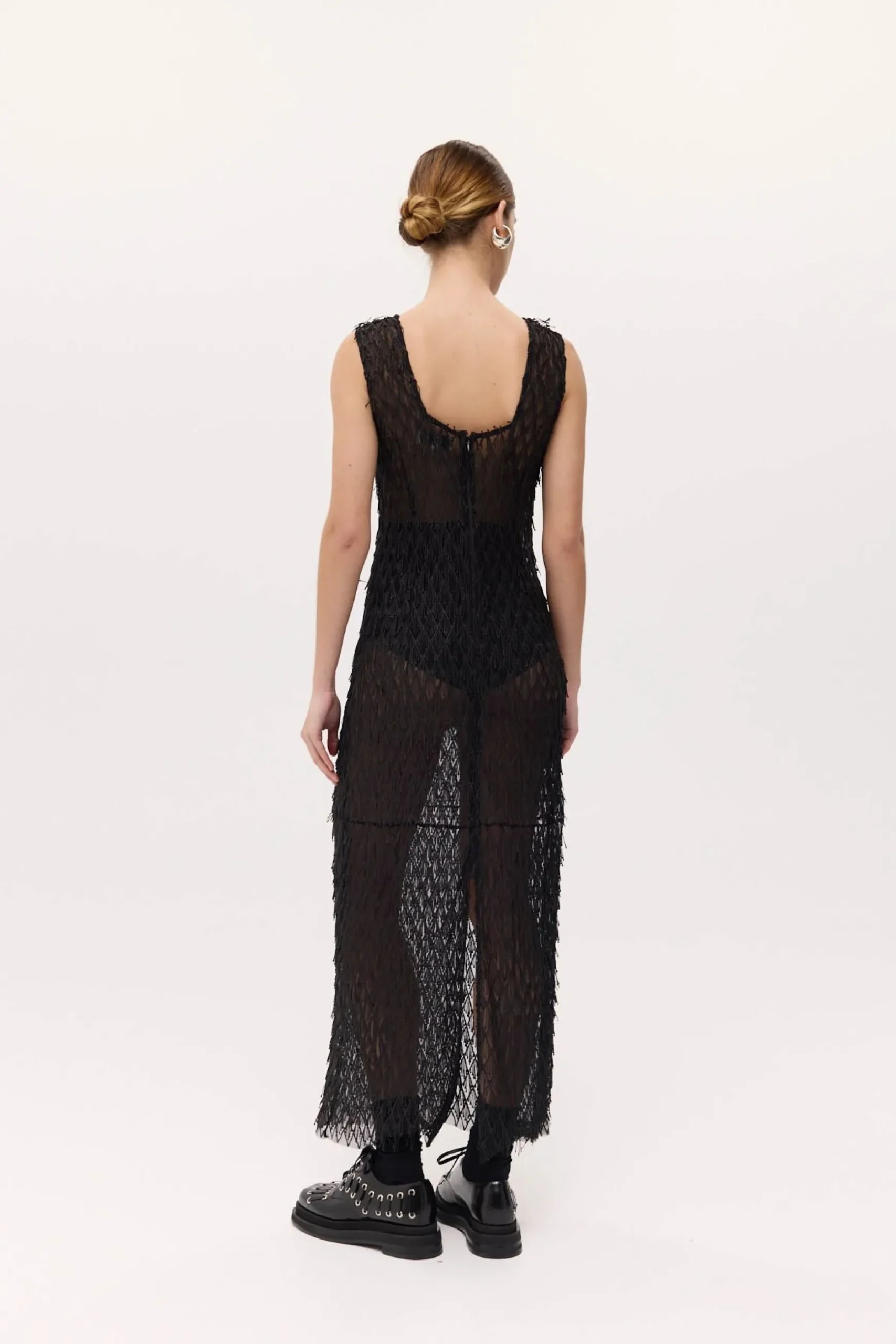 Harris Tapper Mira Lace Dress - Black Mesh Fringe