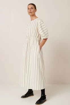 Kowtow Ellora Dress - Greige Pinstripe