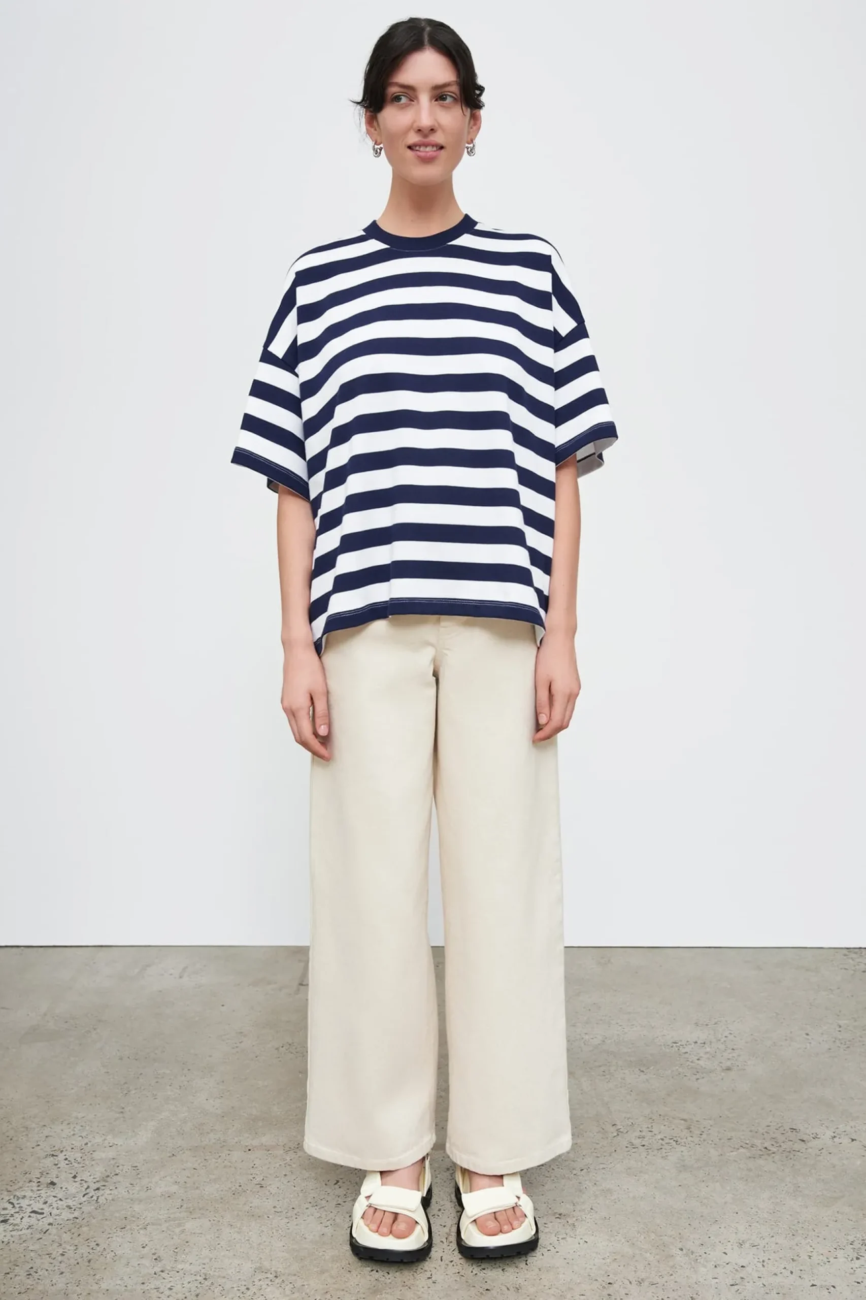 Kowtow Oversized Boxy Tee - Navy White Stripe