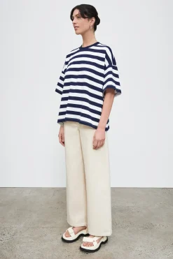 Kowtow Oversized Boxy Tee - Navy White Stripe