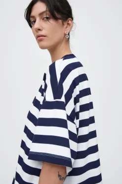 Kowtow Oversized Boxy Tee - Navy White Stripe