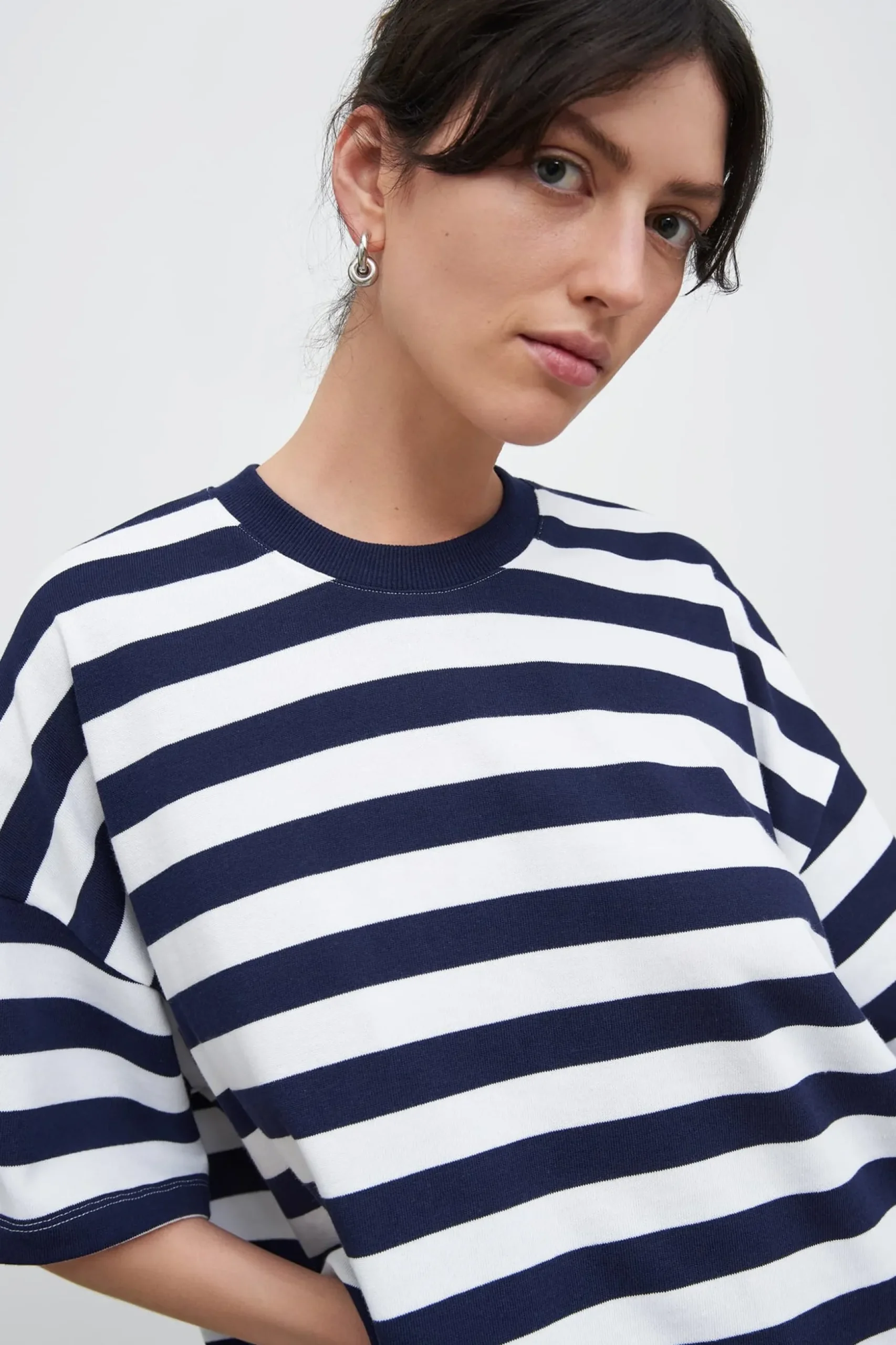 Kowtow Oversized Boxy Tee - Navy White Stripe