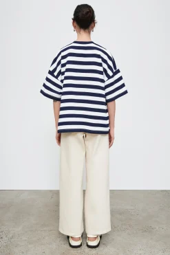 Kowtow Oversized Boxy Tee - Navy White Stripe