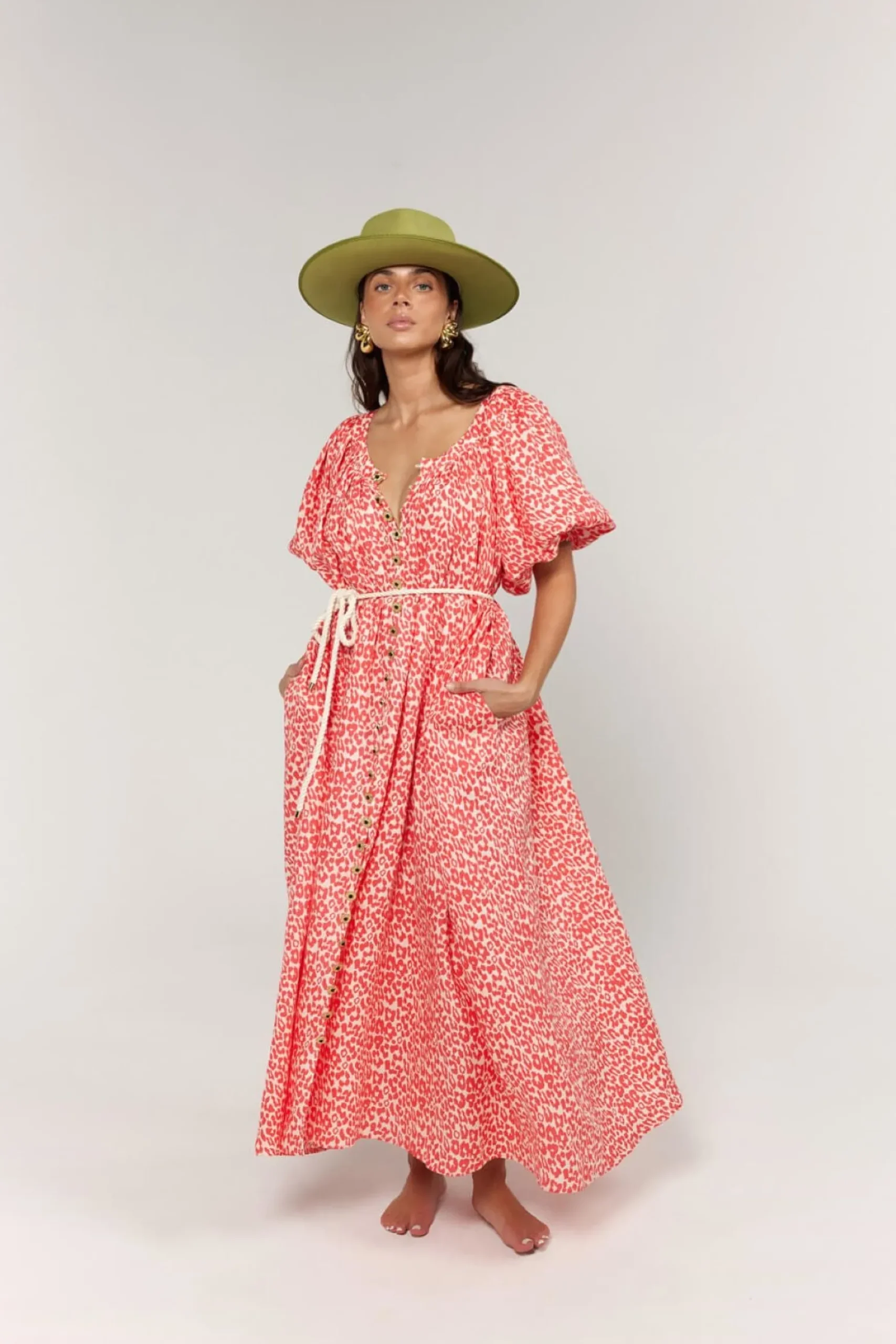 La Bohéme Girls Camila Maxi Dress - Coral Oat Leopard