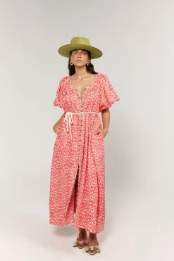 La Bohéme Girls Camila Maxi Dress - Coral Oat Leopard
