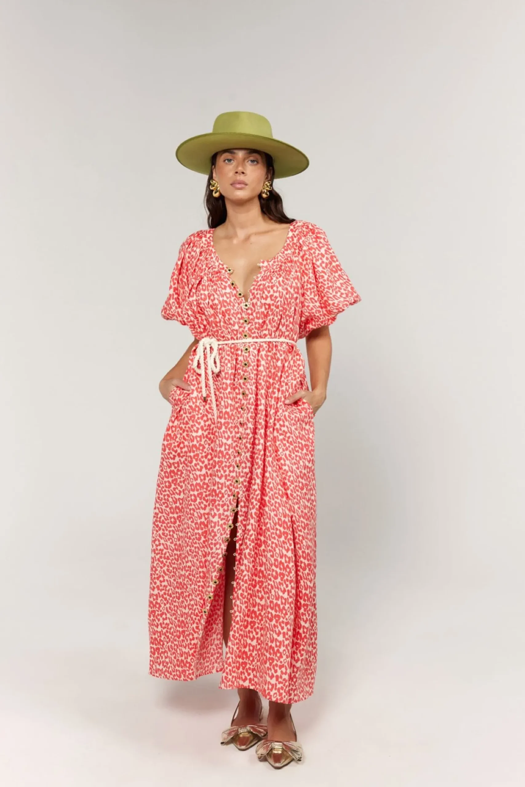 La Bohéme Girls Camila Maxi Dress - Coral Oat Leopard