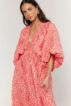 La Bohème Girls Essie V Neck Maxi Dress - Coral Oat Leopard