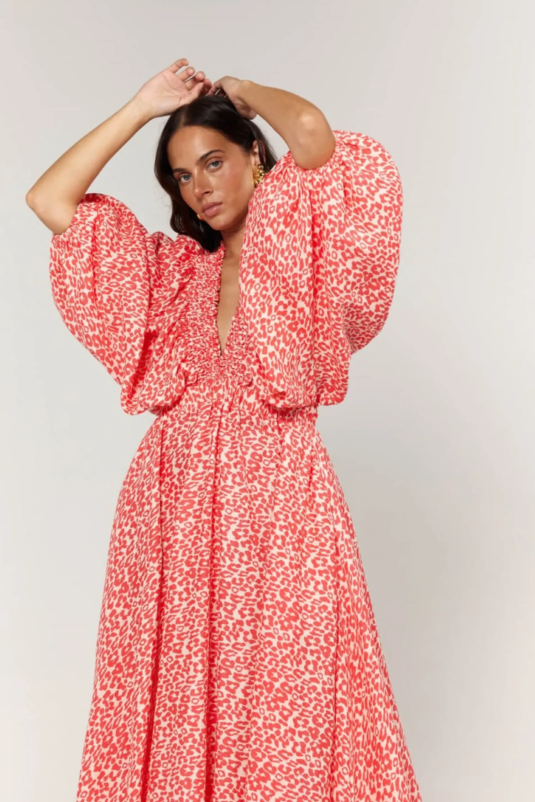 La Bohème Girls Essie V Neck Maxi Dress - Coral Oat Leopard