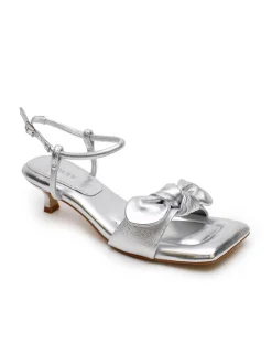La Tribe Bow Kitten Heel - Silver