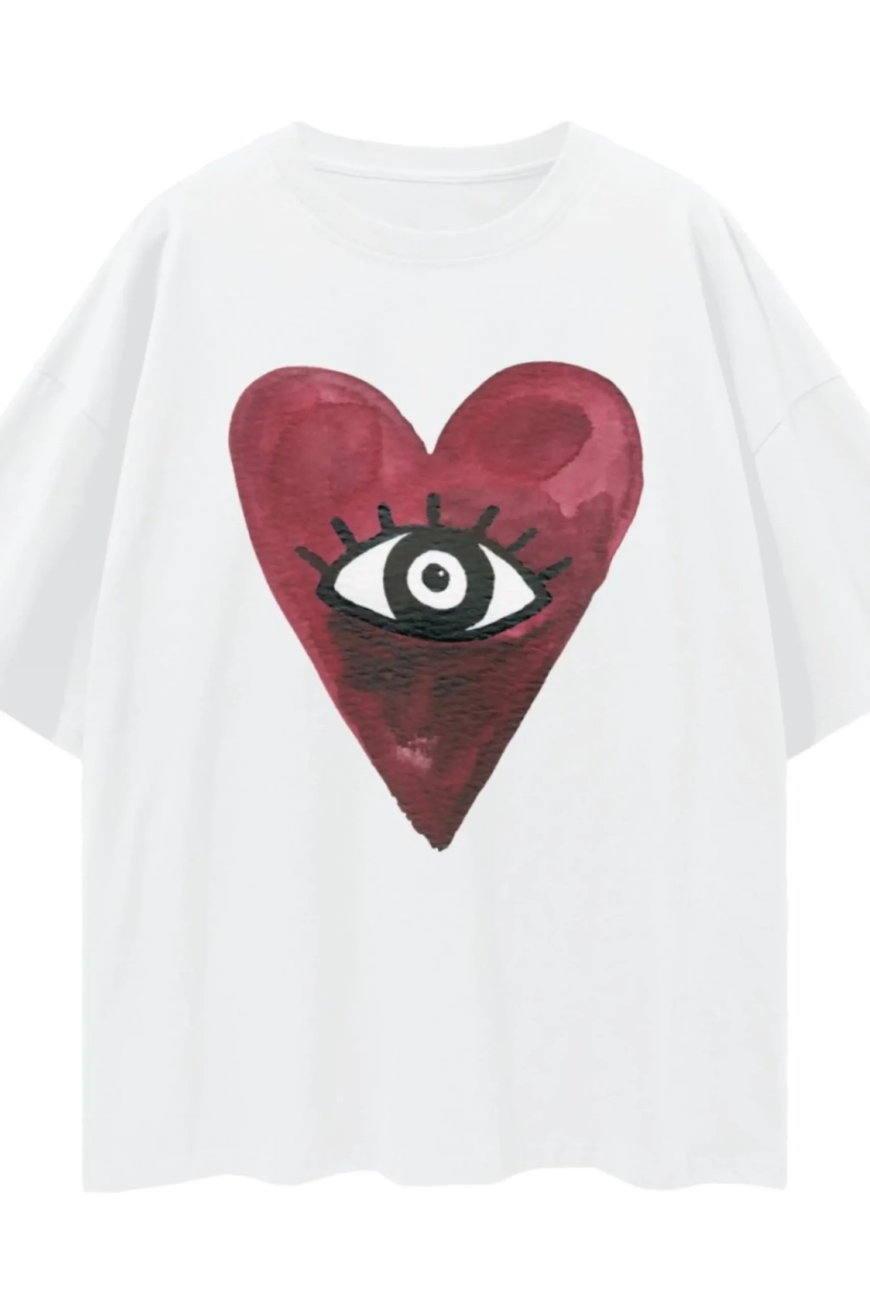Maku The Label Burgundy Hearts Club Oversized Tee - Lucent White | Arriving Mid-End April