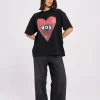 Maku The Label Burgundy Hearts Club Oversized Tee - Black Beauty | Arriving Mid-End April