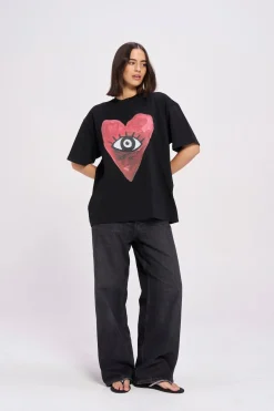 Maku The Label Burgundy Hearts Club Oversized Tee - Lucent White | Arriving Mid-End April