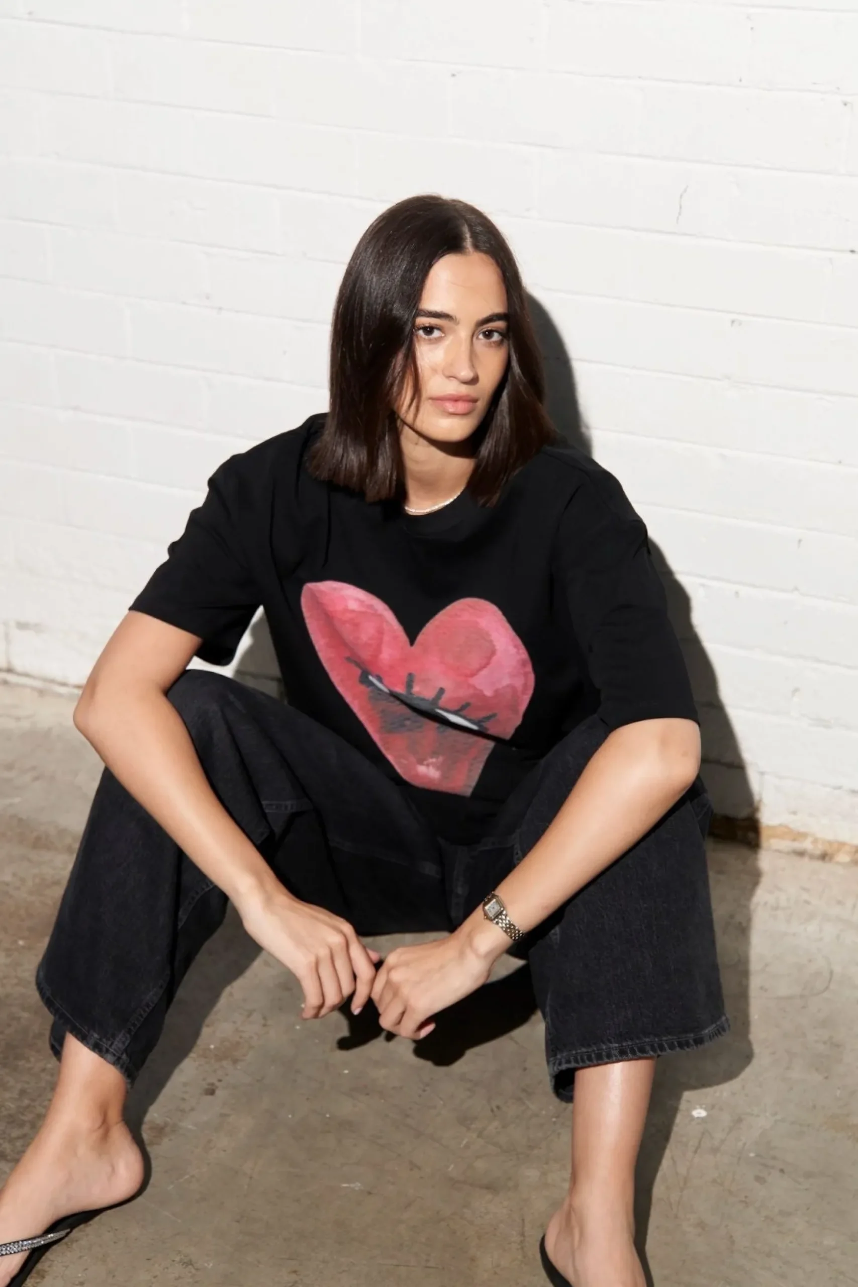 Maku The Label Burgundy Hearts Club Oversized Tee - Lucent White | Arriving Mid-End April