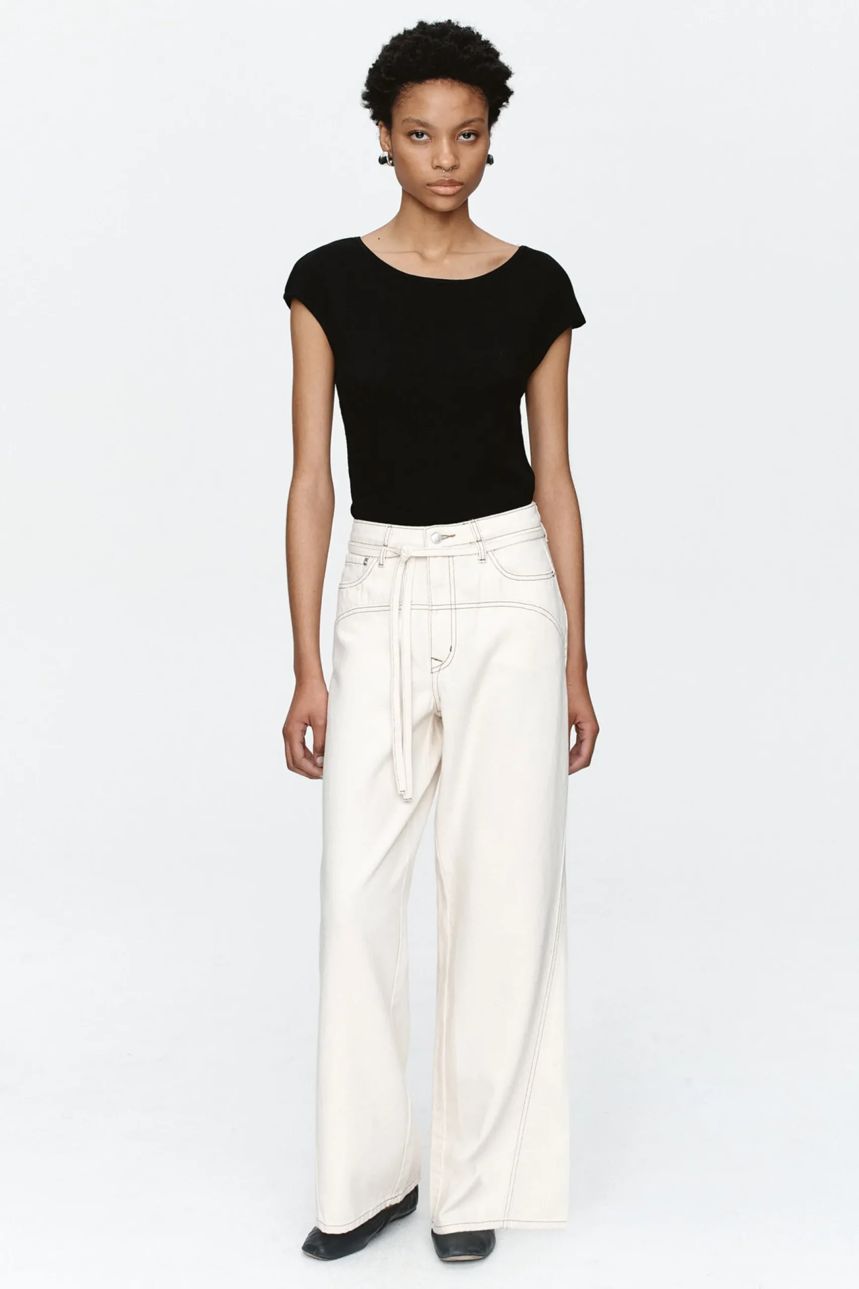 Marle Tie Curve Seam Jean - Ecru