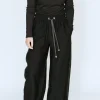 Moke Indiana Women's Wide Leg Pant - Black With Satin