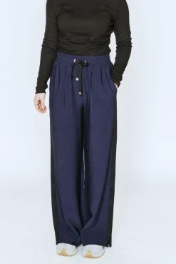 Moke Indiana Women's Wide Leg Pant - Navy w Black Stripe