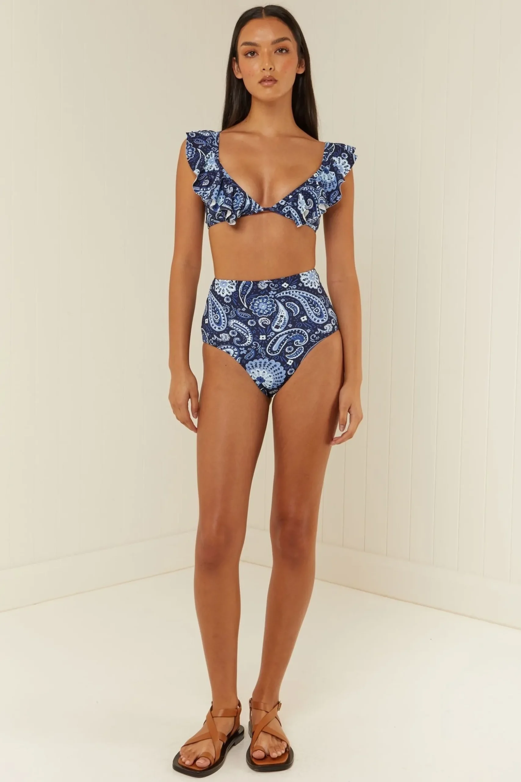 Palm Noosa High Waist Bikini Bottoms - Blue Paisley
