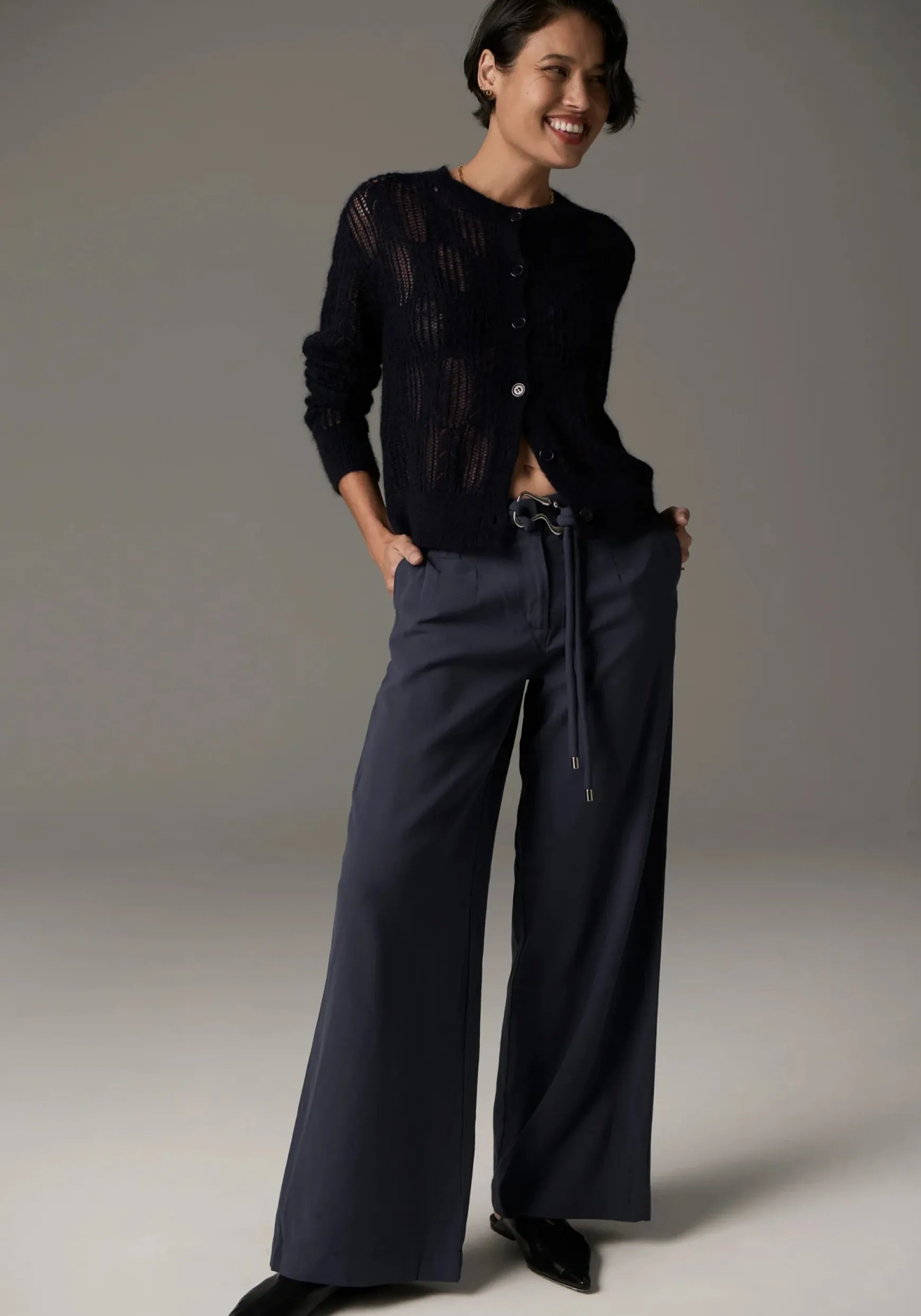 Pol Livia Pointelle Cardigan - Ink
