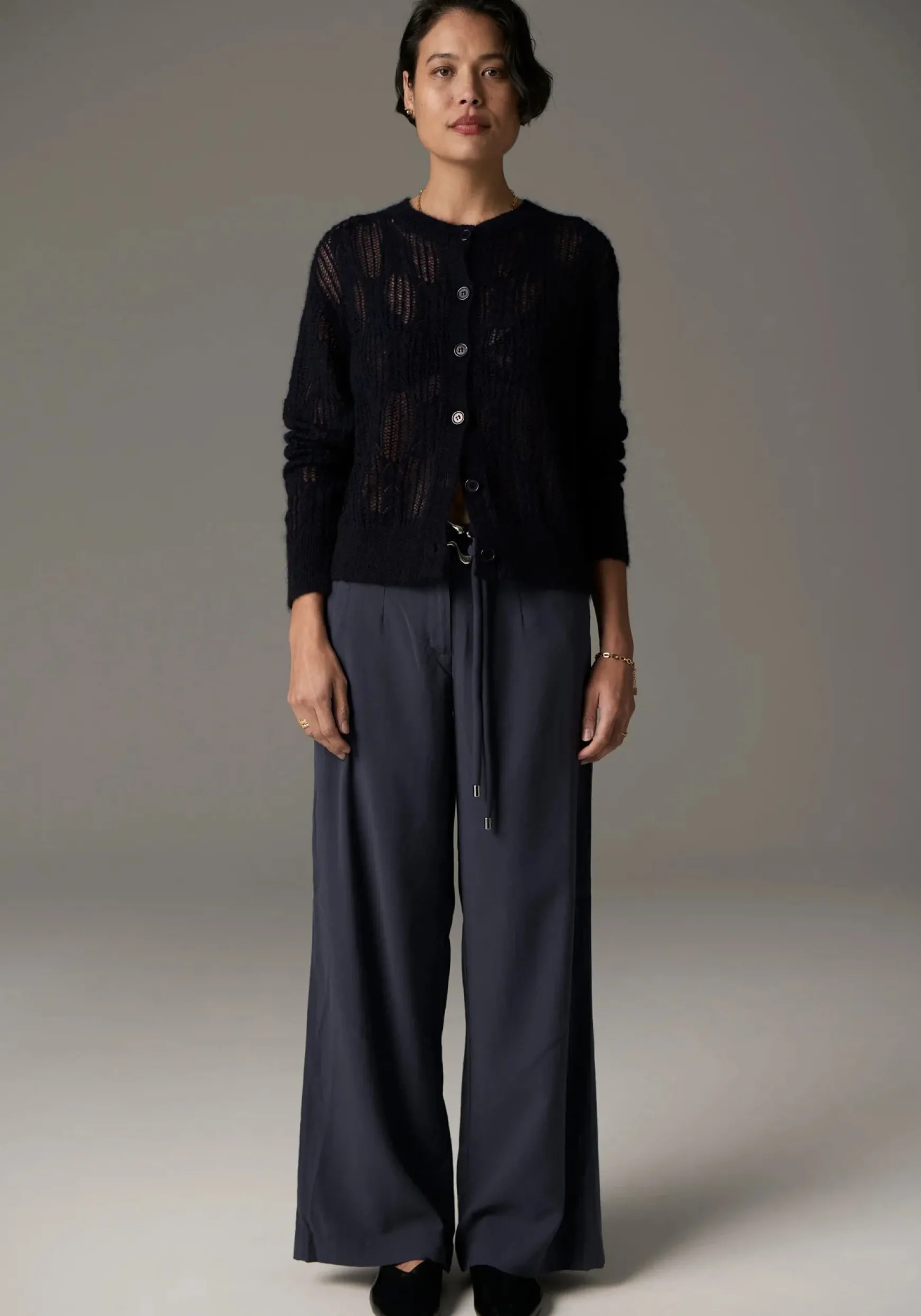 Pol Livia Pointelle Cardigan - Ink