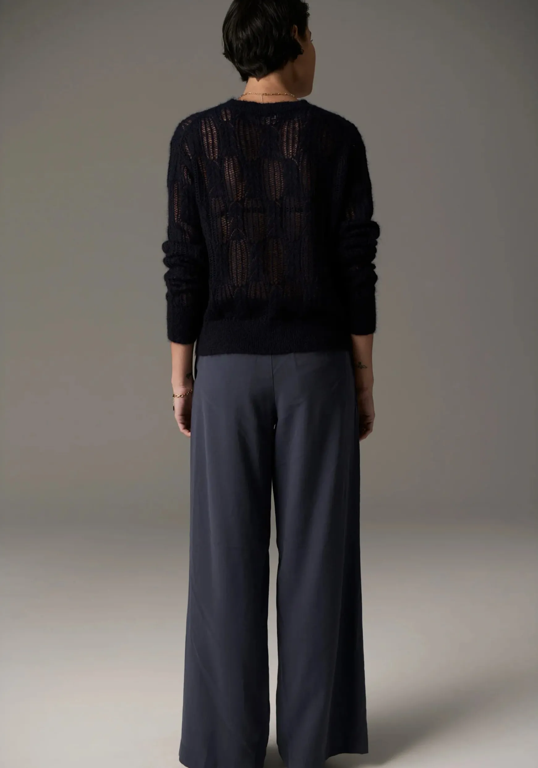 Pol Livia Pointelle Cardigan - Ink