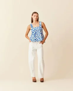 Ruby Margie Tie Back Top - Blue Floral