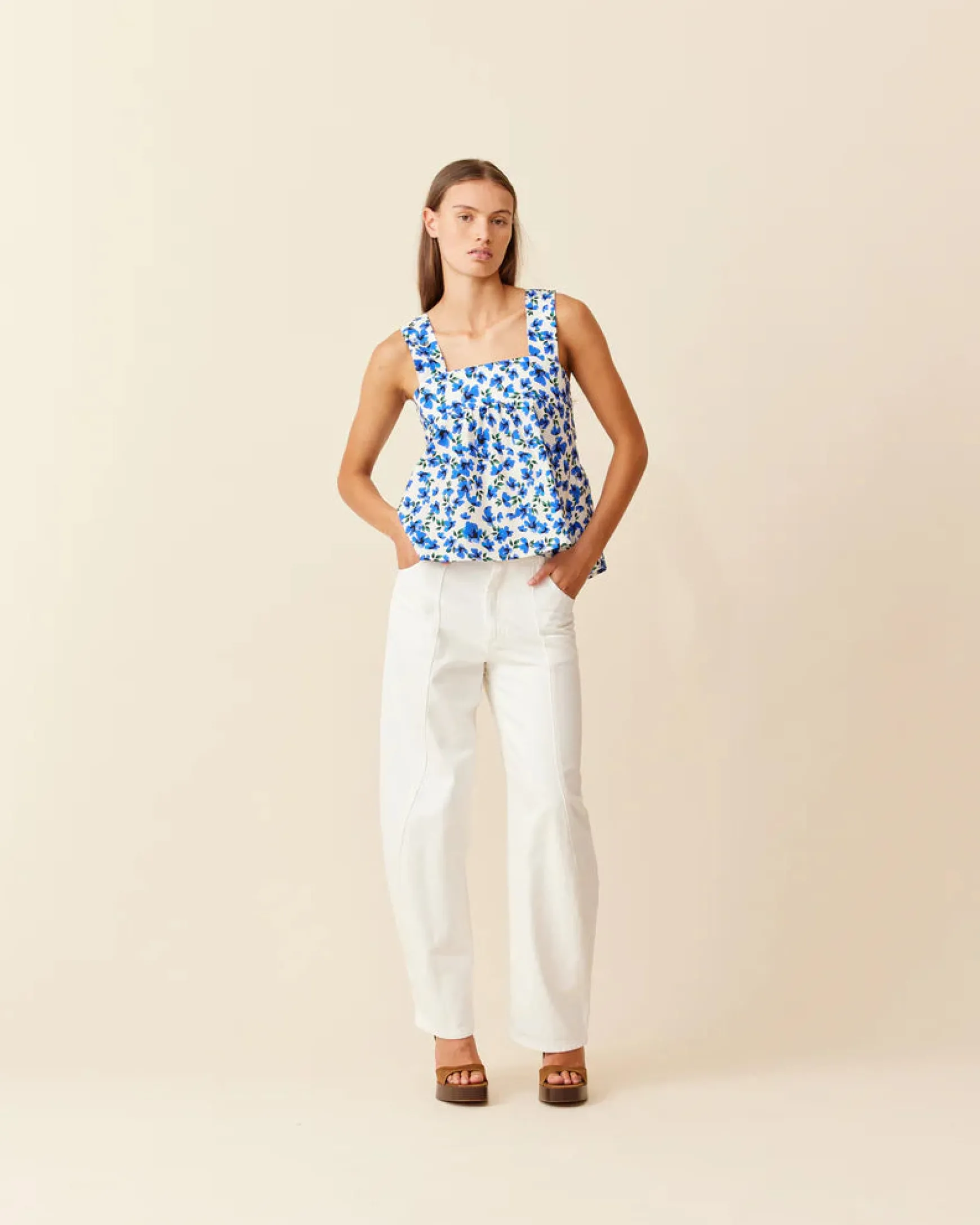 Ruby Margie Tie Back Top - Blue Floral
