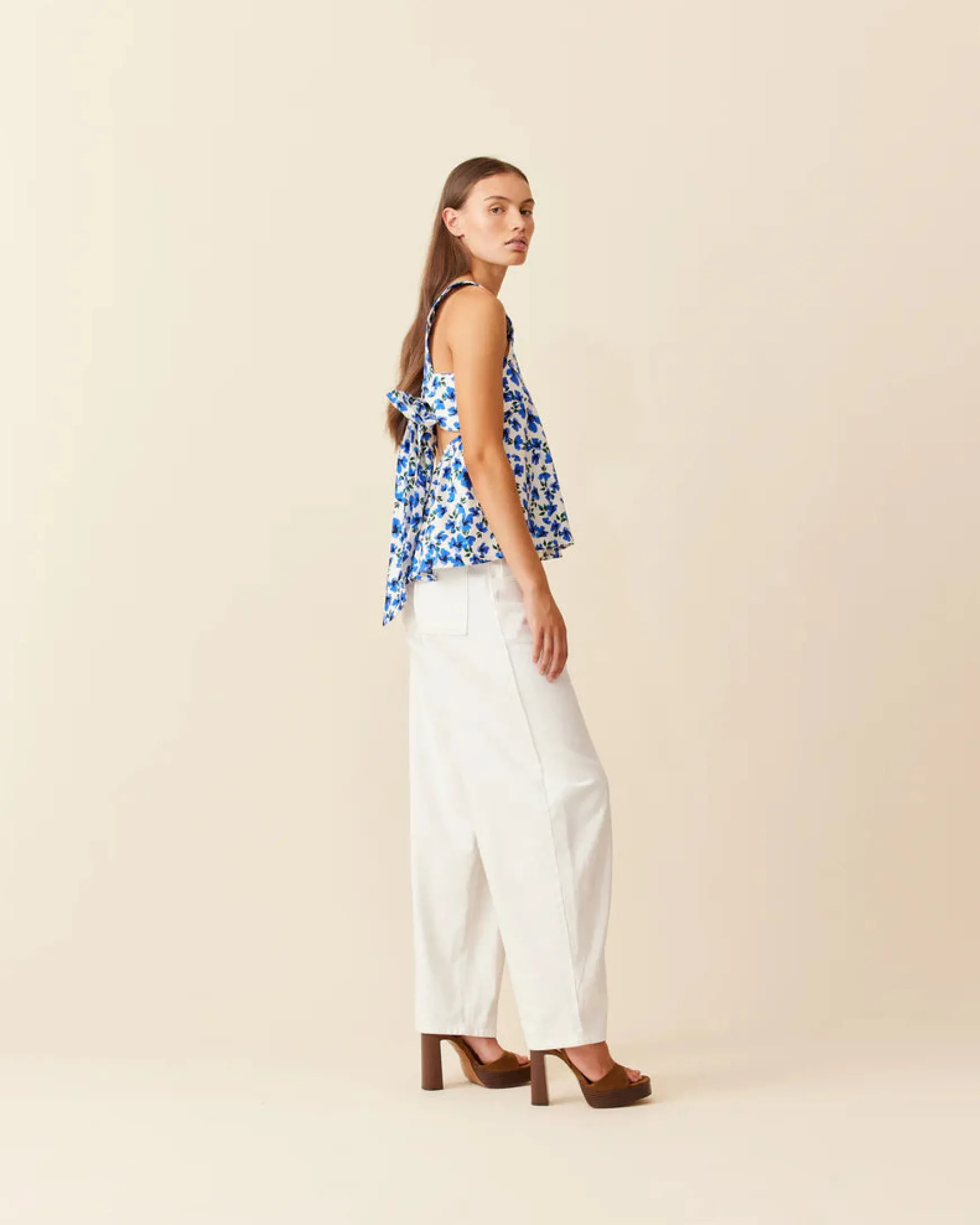 Ruby Margie Tie Back Top - Blue Floral