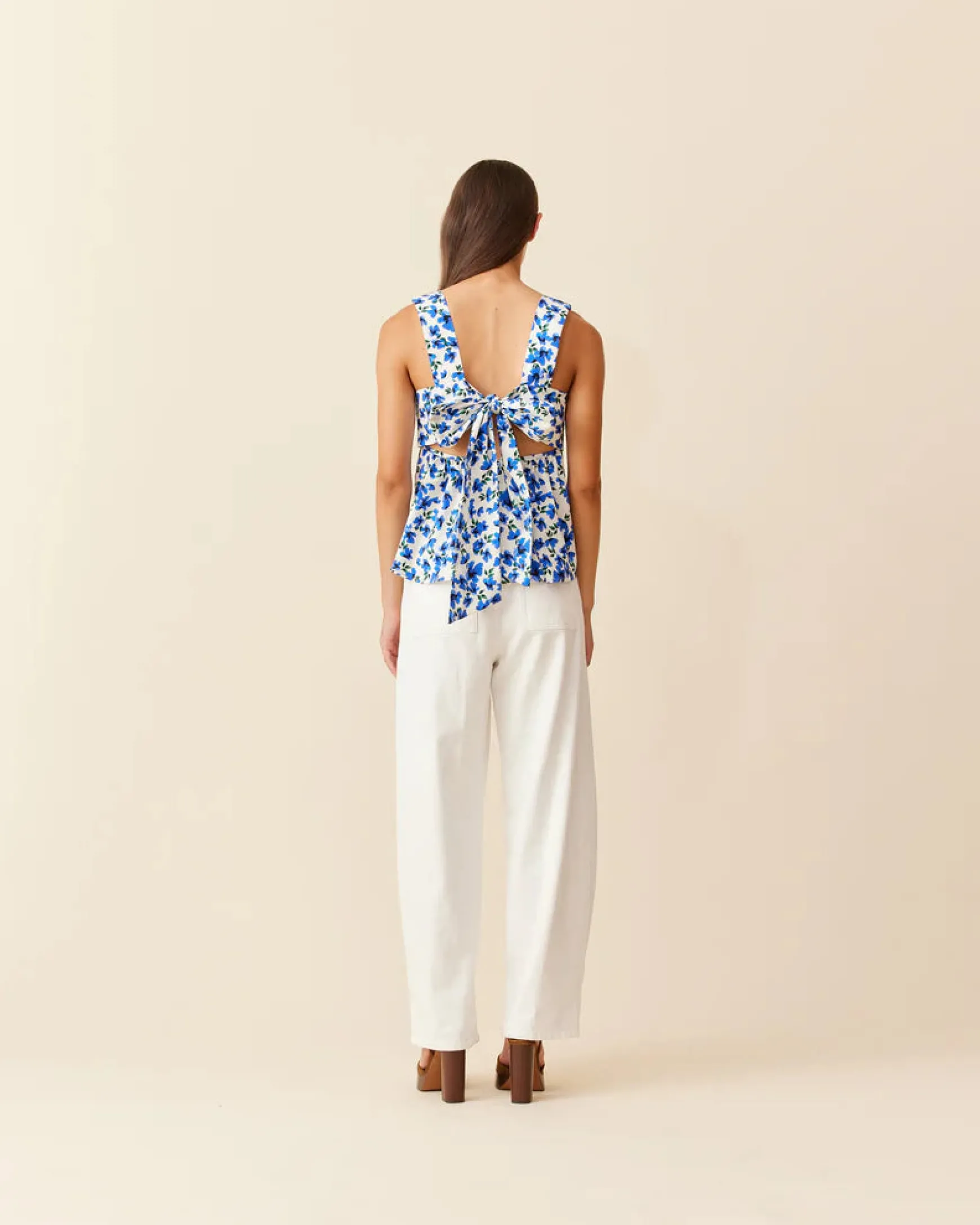 Ruby Margie Tie Back Top - Blue Floral