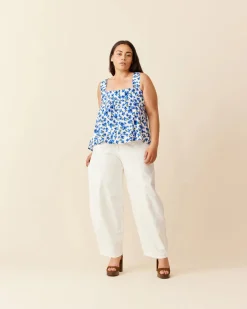 Ruby Margie Tie Back Top - Blue Floral